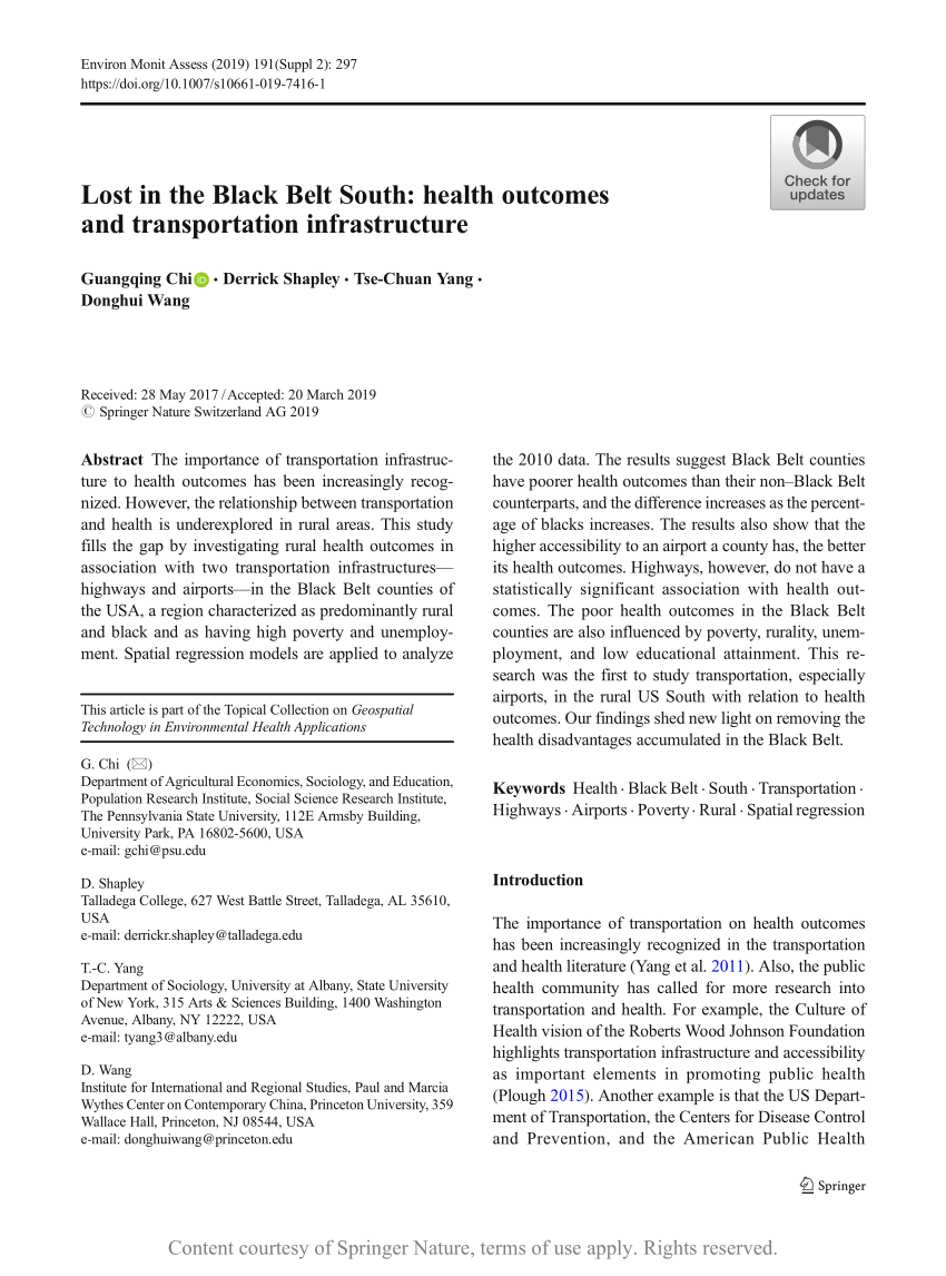 Lost In The Black Belt South Health Outcomes And Transportation Infrastructure Request Pdf