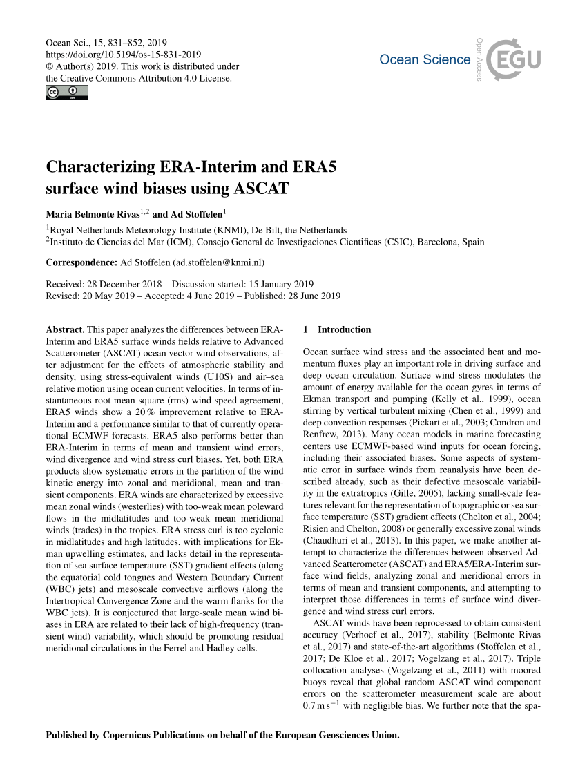 OS - Characterizing ERA-Interim and ERA5 surface wind biases using