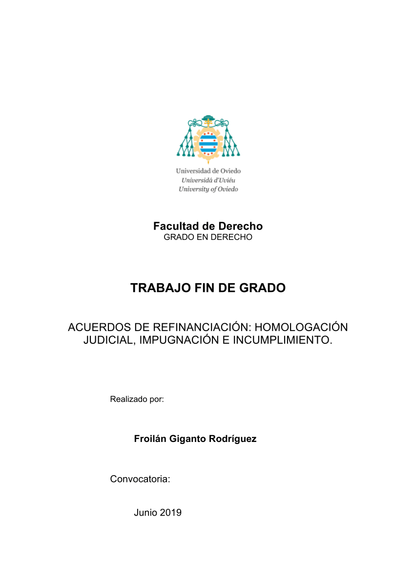 PDF) Acuerdos de Refinanciación: Homologación judicial, Impugnación e  Incumplimiento. (TFG)