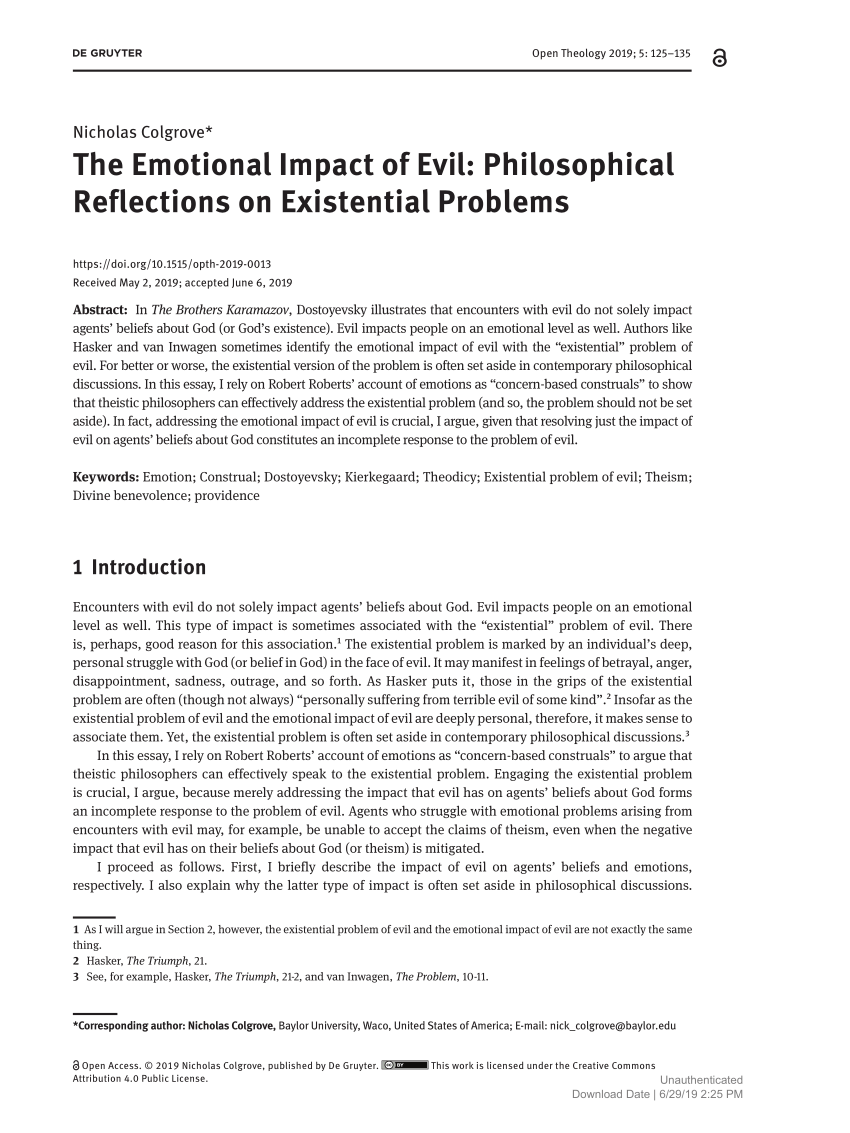 Pdf The Emotional Impact Of Evil Philosophical Reflections On Existential Problems