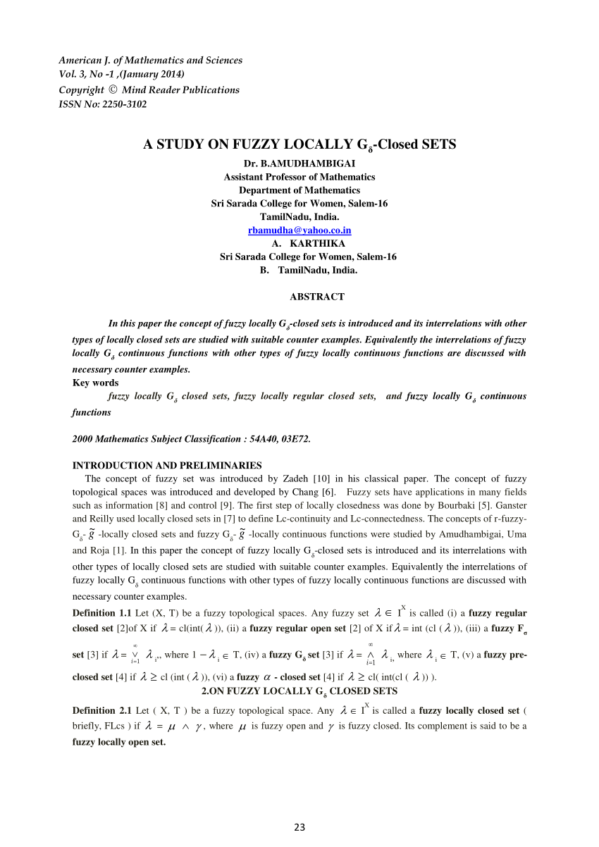 Pdf A Study On Fuzzy Locally G Delta Closed Sets