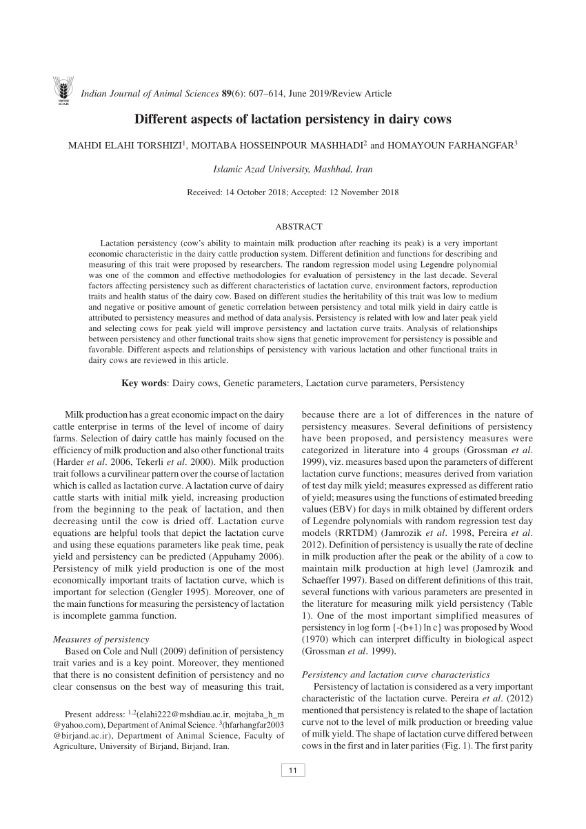 Pdf Different Aspects Of Lactation Persistency In Dairy Cows