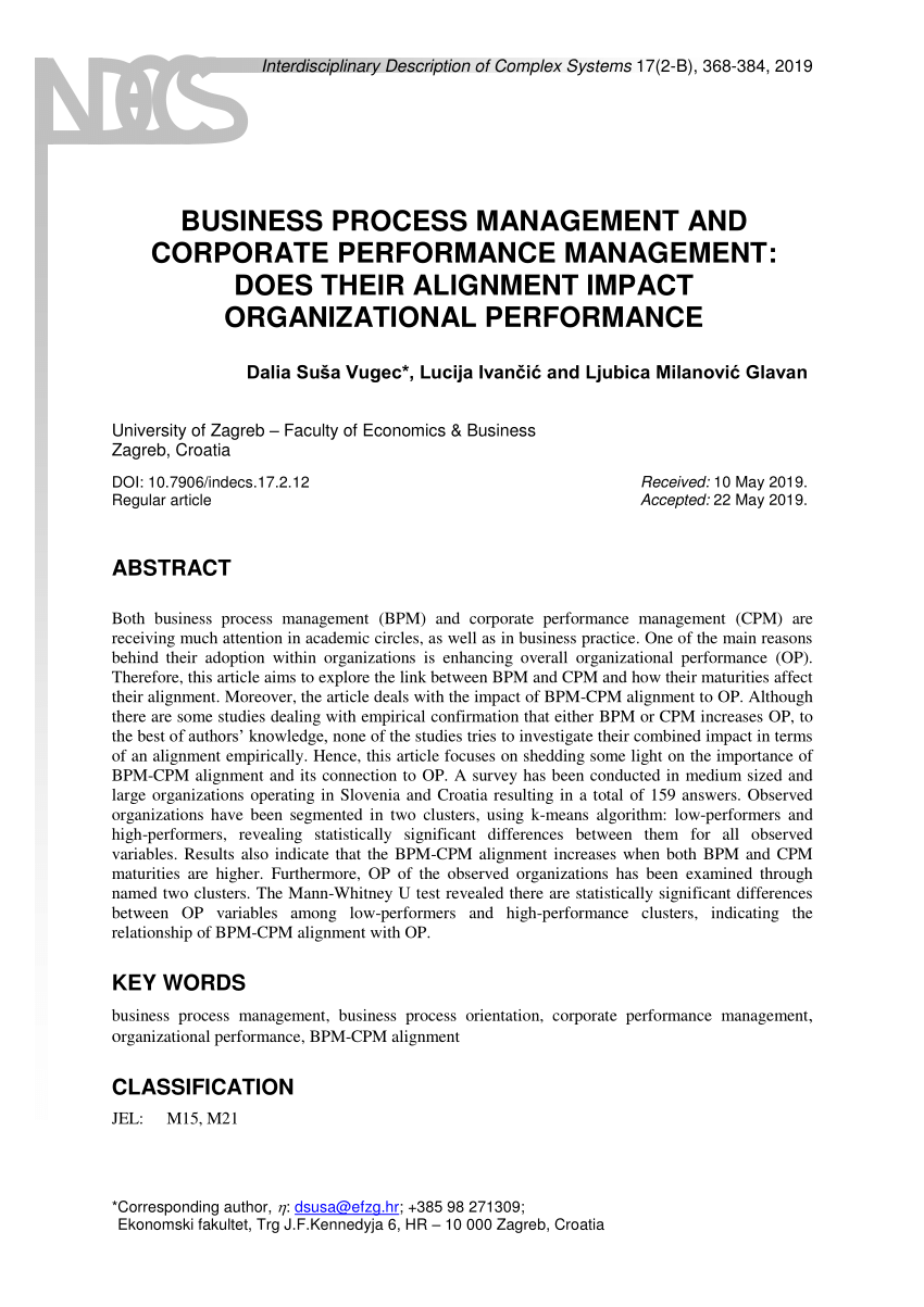 Pdf Business Process Management And Corporate Performance Management Does Their Alignment Impact Organizational Performance