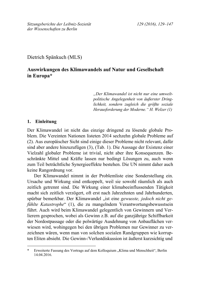 Pdf Auswirkungen Des Klimawandels Auf Natur Und Gesellschaft In Europa