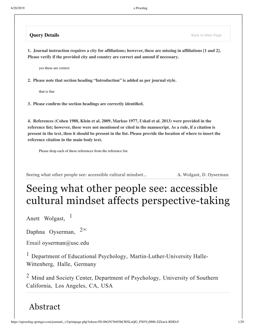 Pdf Seeing What Other People See Accessible Cultural Mindset Affects Perspective Taking