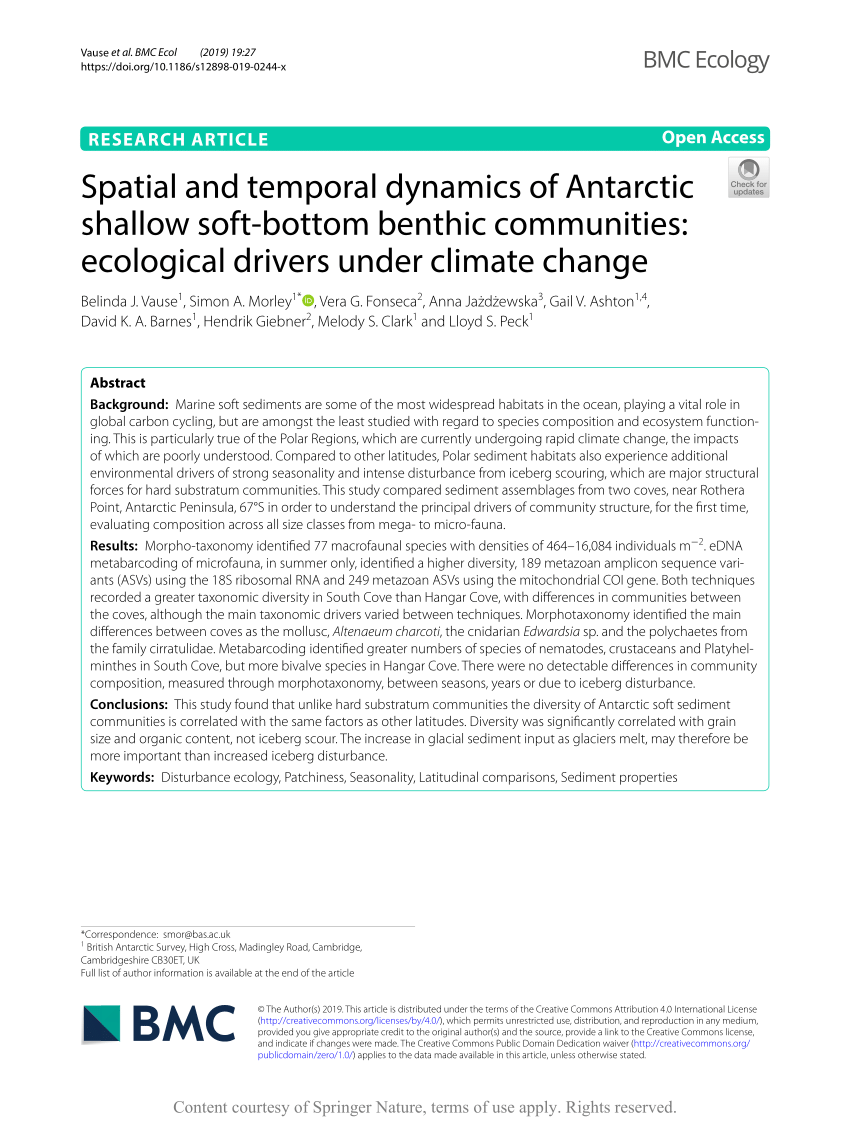 PDF] Spatial and temporal dynamics of Antarctic shallow soft-bottom benthic  communities: ecological drivers under climate change