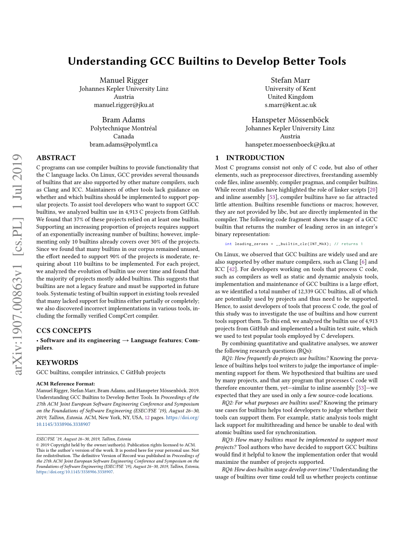 (PDF) Understanding GCC Builtins to Develop Better Tools