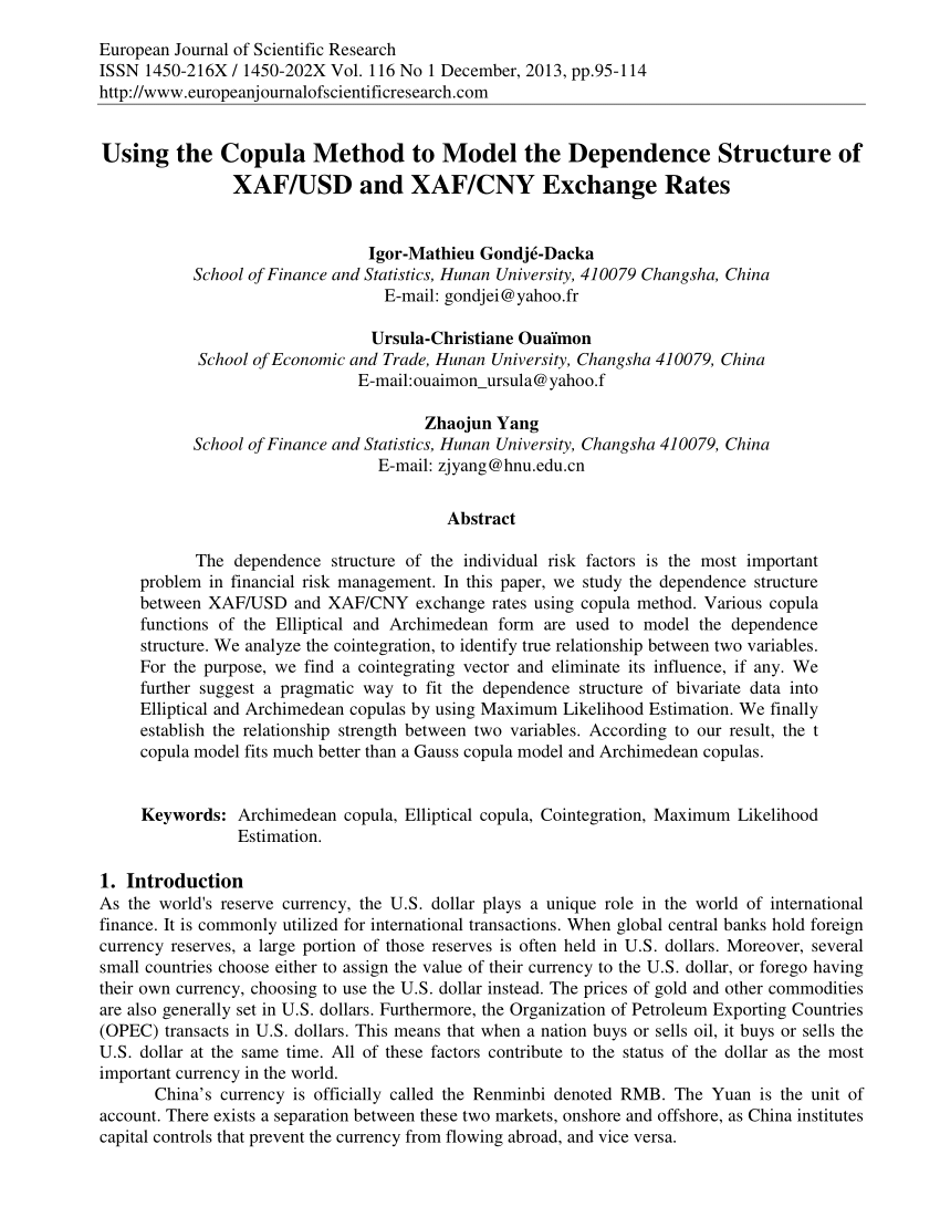 Pdf Using The Copula Method To Model The Dependence Structure Of - 