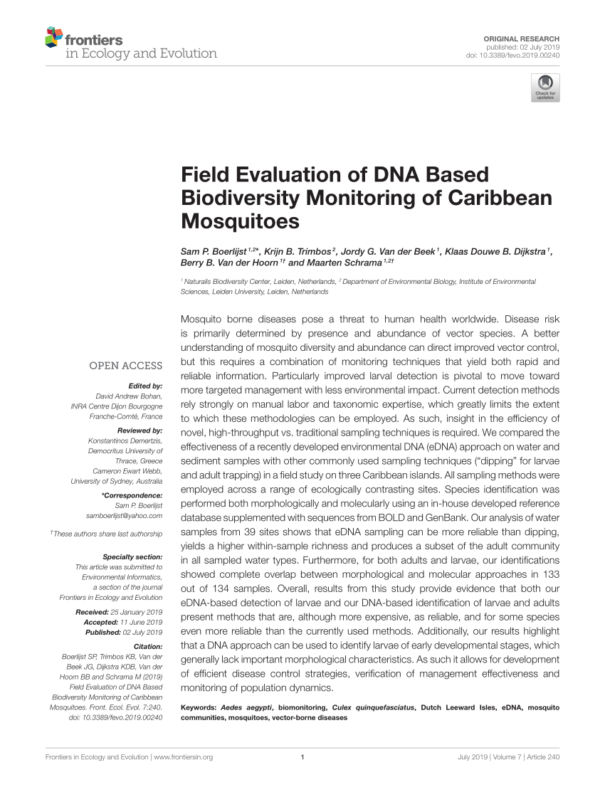 PDF) Field evaluation of DNA-based monitoring of Caribbean mosquitoes.