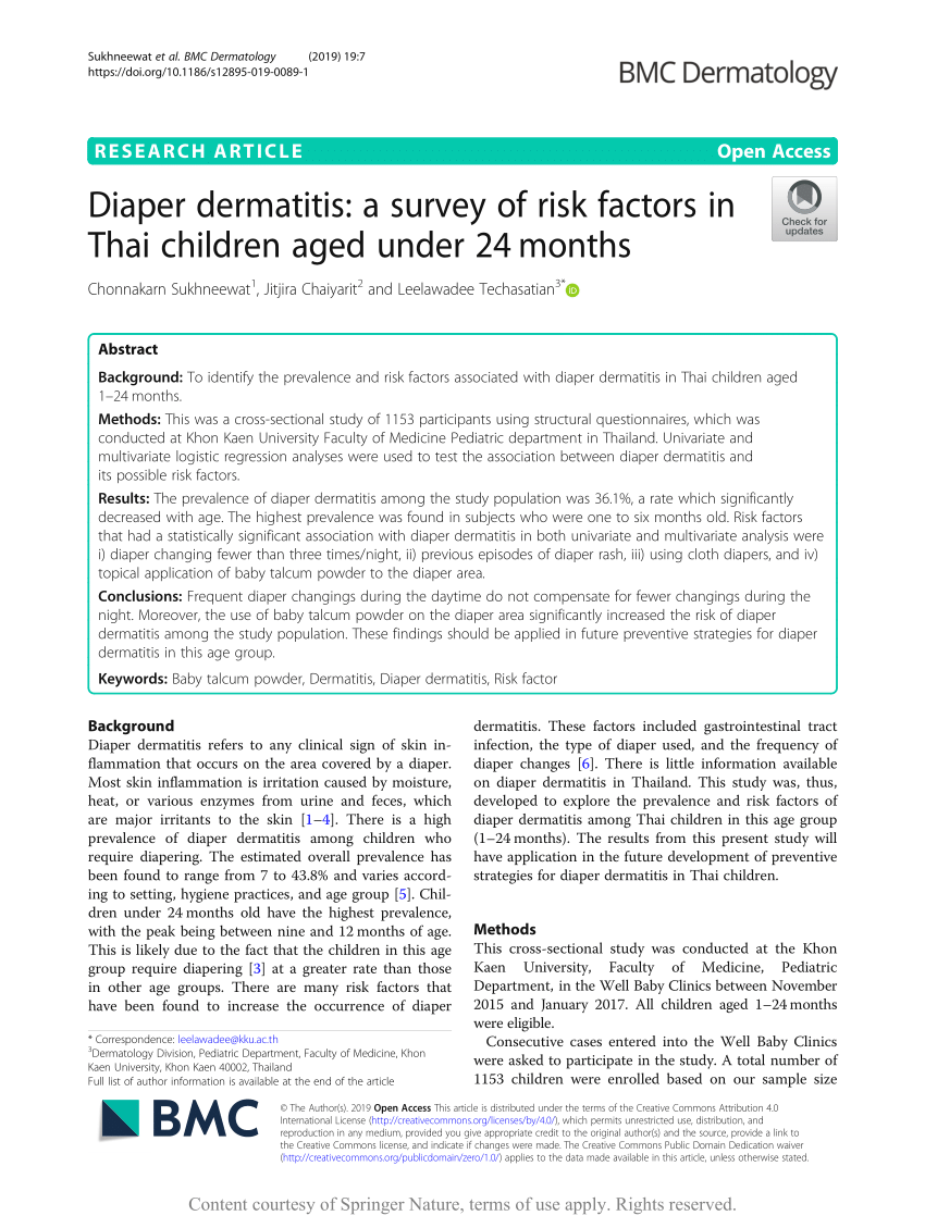 Pdf Diaper Dermatitis A Survey Of Risk Factors In Thai Children Aged Under 24 Months