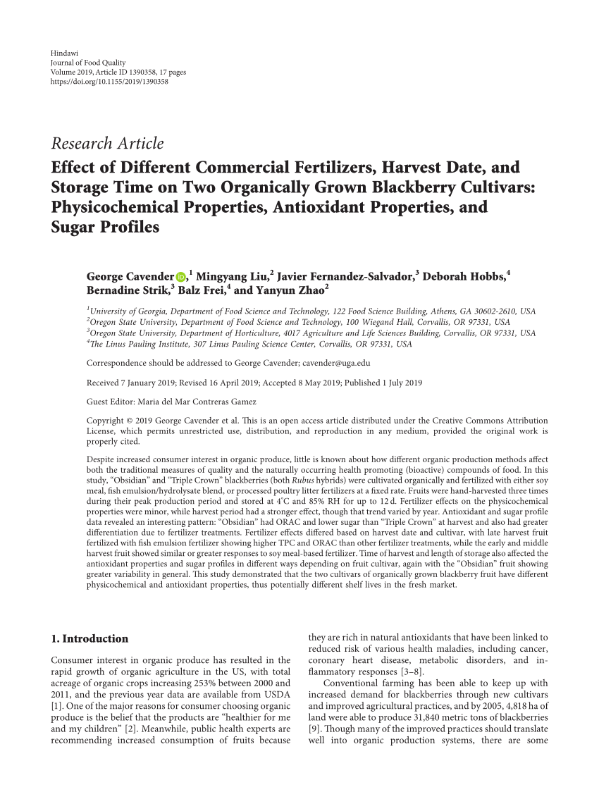 PDF) Effect of Different Commercial Fertilizers, Harvest Date, and Storage  Time on Two Organically Grown Blackberry Cultivars: Physicochemical  Properties, Antioxidant Properties, and Sugar Profiles