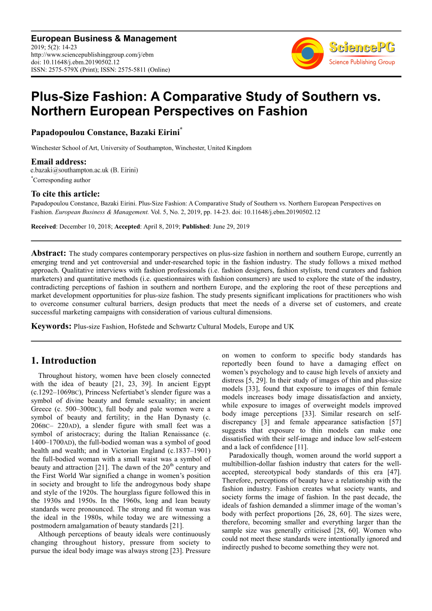 PDF) Plus-Size Fashion: A Comparative Study of vs. Northern European Perspectives on Fashion