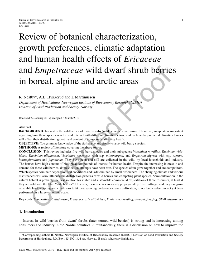 Pdf Review Of Botanical Characterization Growth Preferences Climatic Adaptation And Human Health Effects Of Ericaceae And Empetraceae Wild Dwarf Shrub Berries In Boreal Alpine And Arctic Areas