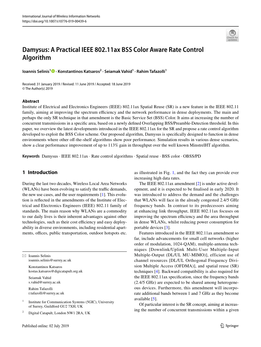 Pdf Damysus A Practical Ieee 802 11ax Bss Color Aware Rate Control Algorithm