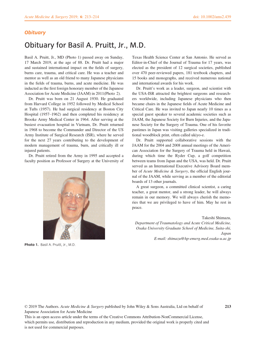 (PDF) Obituary for Basil A. Pruitt, Jr., M.D.