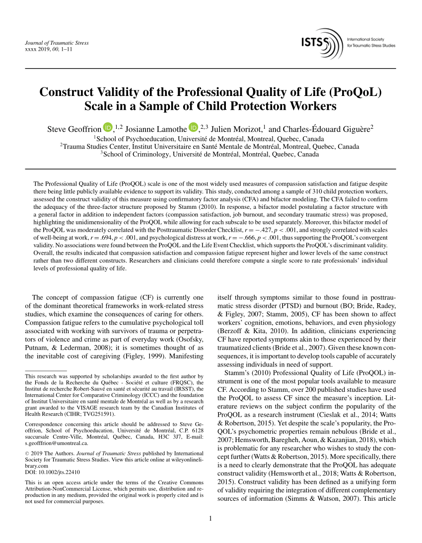 PDF) Construct Validity of the Professional Quality of Life ...