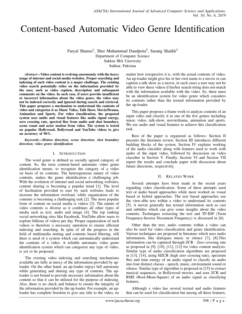 PDF) Content-based Automatic Video Genre Identification