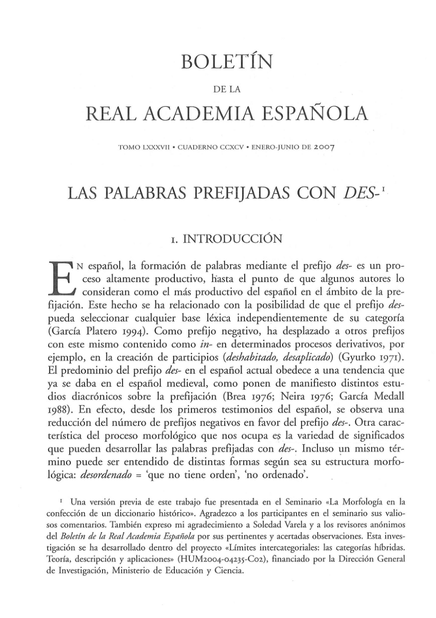 PDF) Las palabras prefijadas con des-