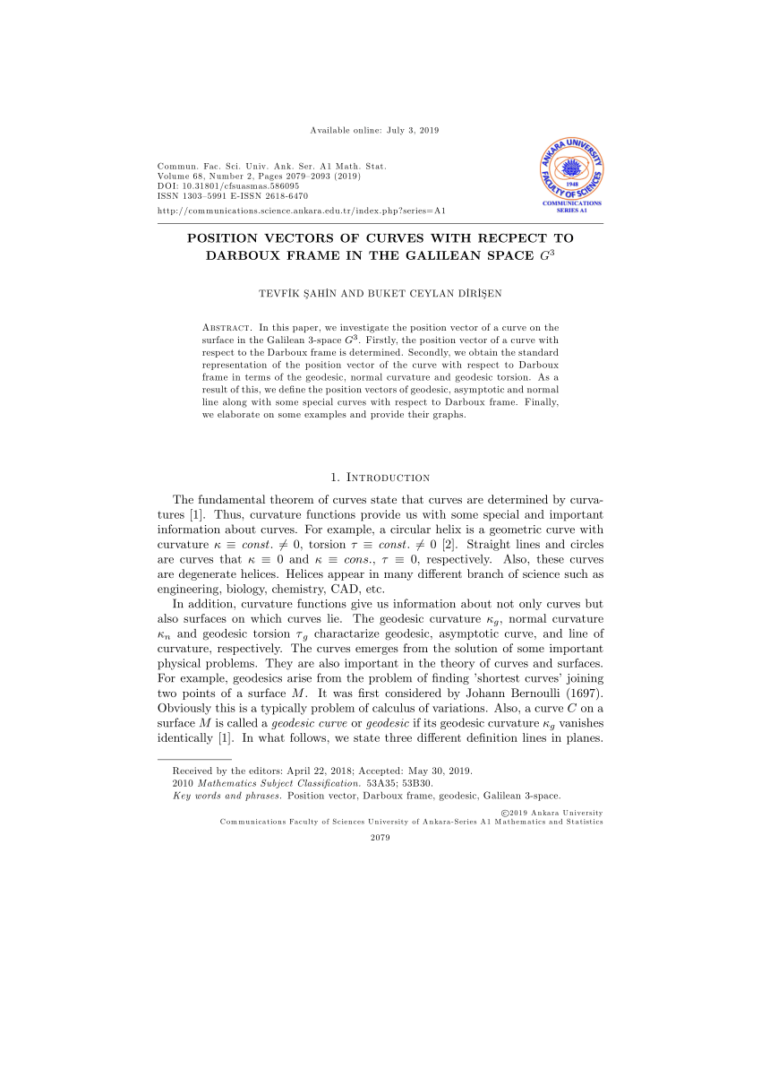 Pdf Position Vectors Of Curves With Respect To Darboux Frame In The Galilean Space G