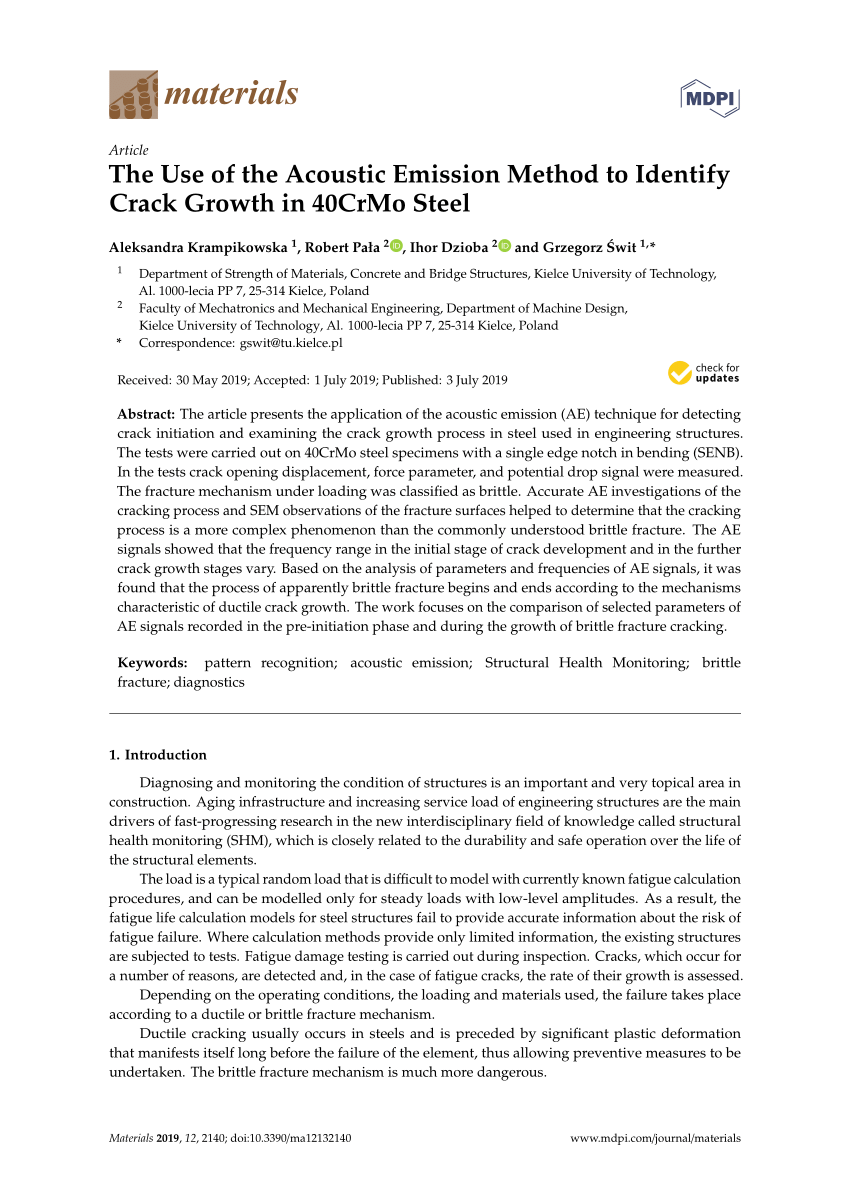 PDF) The Use of the Acoustic Emission Method to Identify Crack Growth in  40CrMo Steel