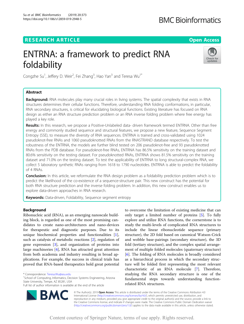 PDF ENTRNA a framework to predict RNA foldability