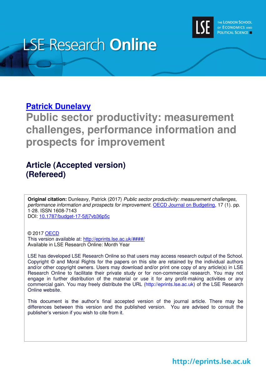 PDF) Public sector productivity: measurement challenges, performance  information and prospects for improvement
