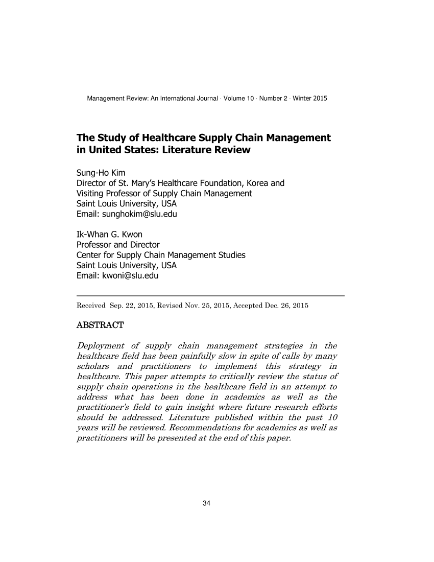 supply chain management in healthcare a literature review
