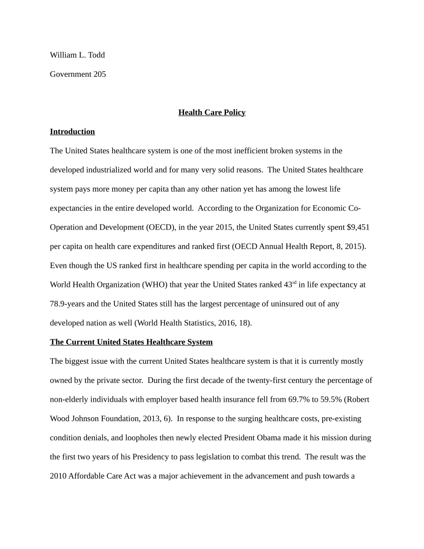 health care policy research paper