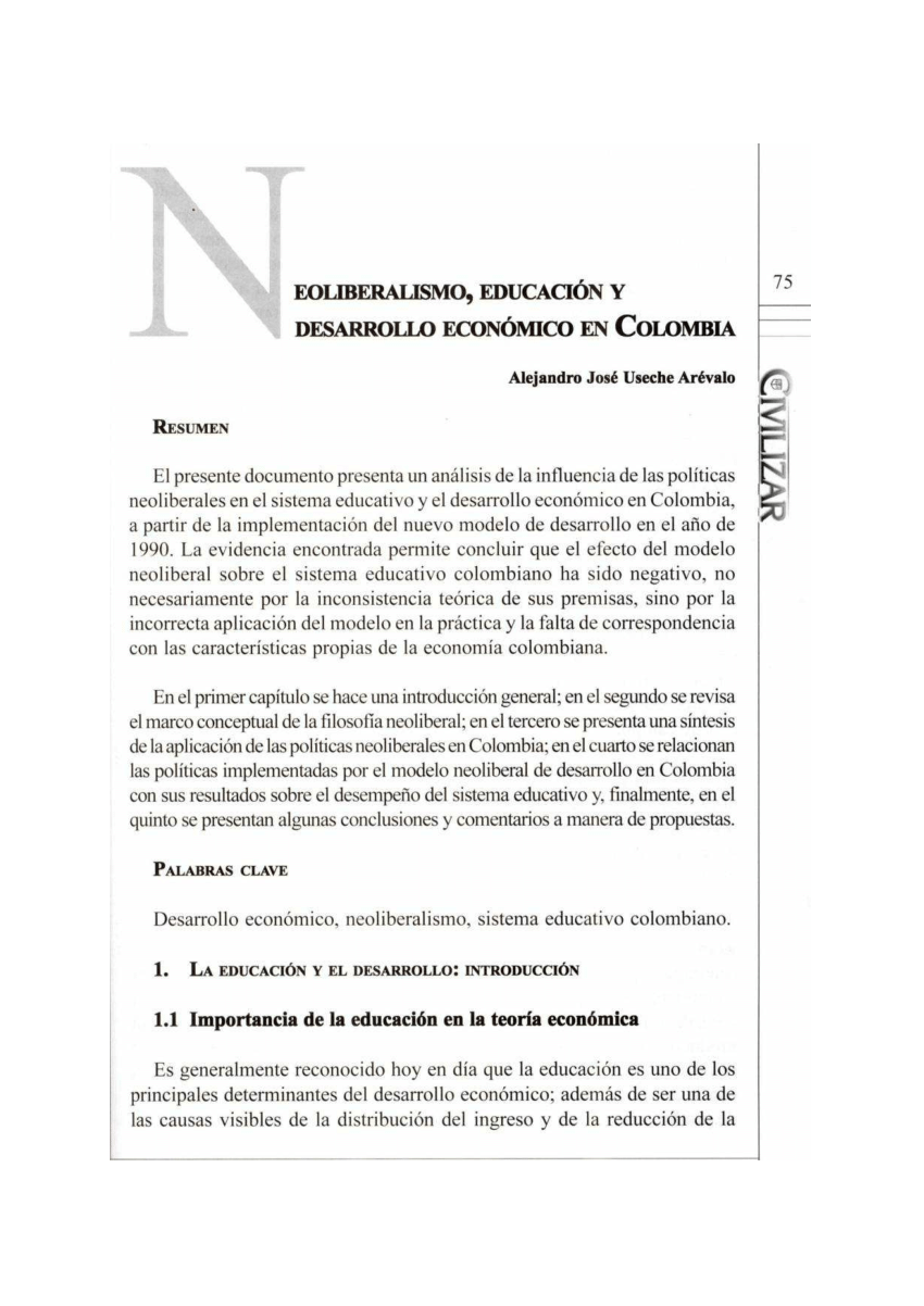 PDF) Neoliberalismo, Educación y Desarrollo Económico en Colombia