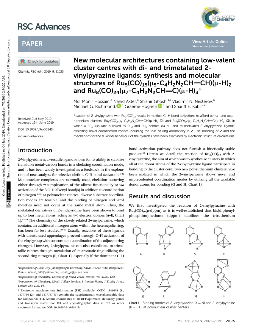 Pdf New Molecular Architectures Containing Low Valent Cluster Centres With Di And Trimetalated 2 Vinylpyrazine Ligands Synthesis And Molecular Structures Of Ru 5 Co 15 M 5 C 4 H 2 N 2 Ch Ch M H