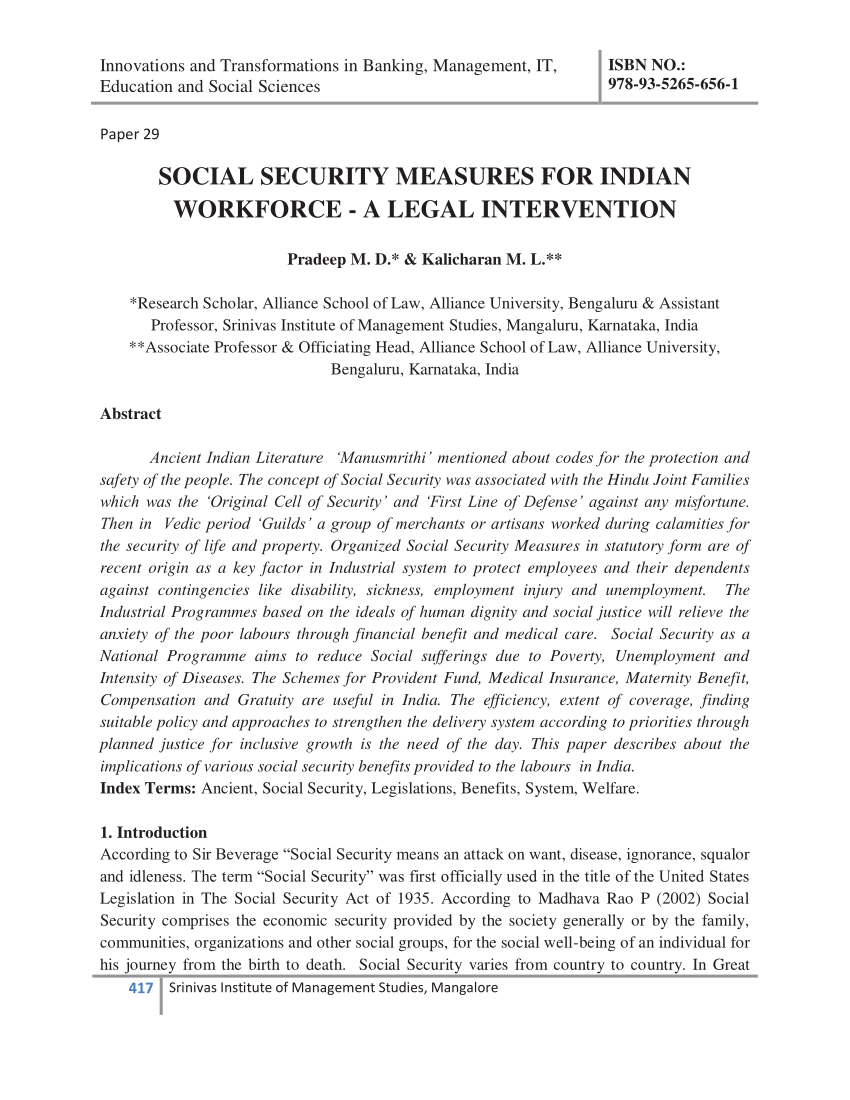 social security of workmen in india research paper