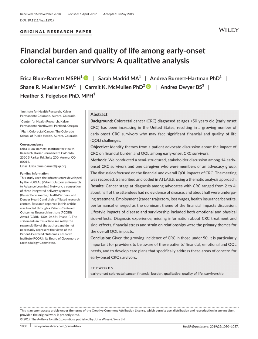 PDF) Financial burden and quality of life among early‐onset