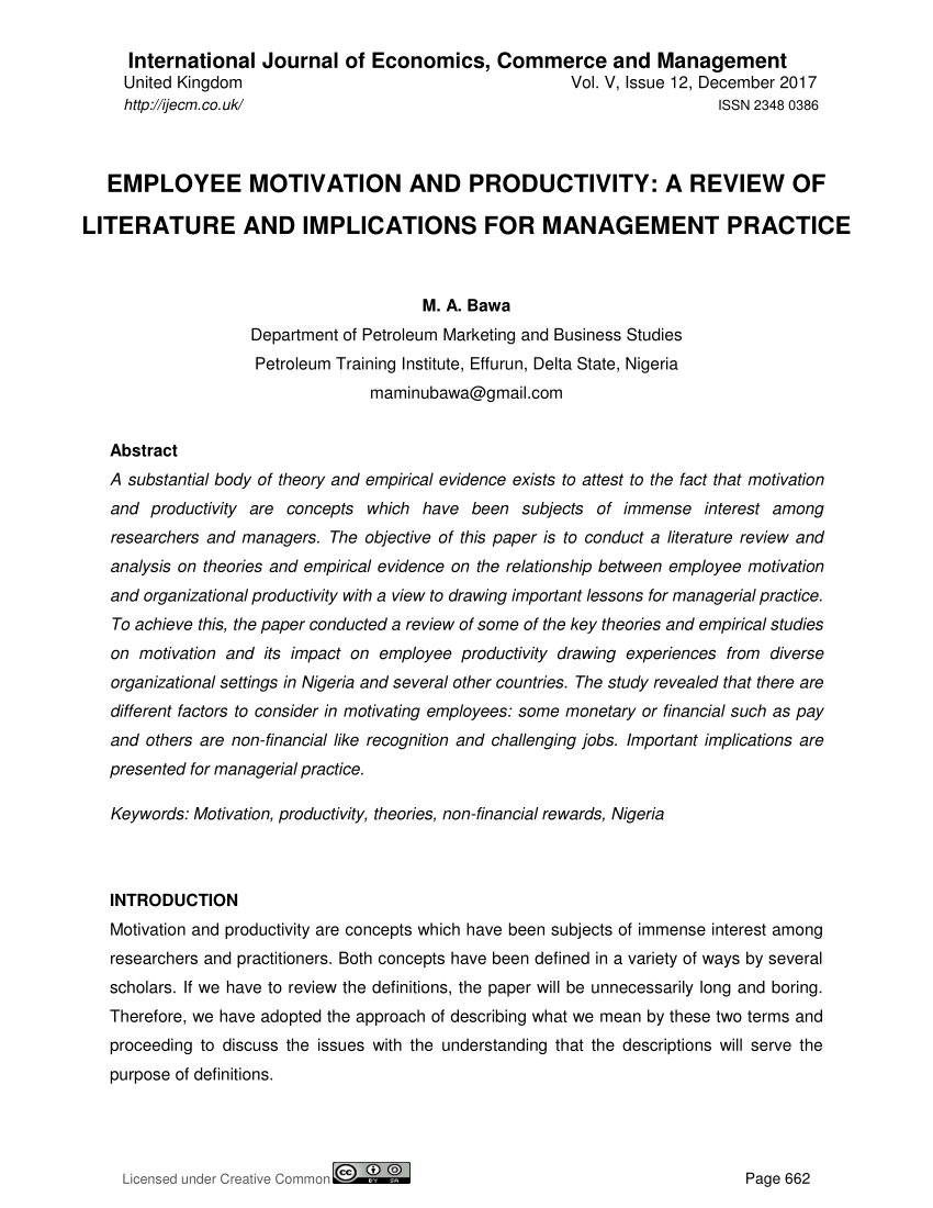 review of literature on employee motivation