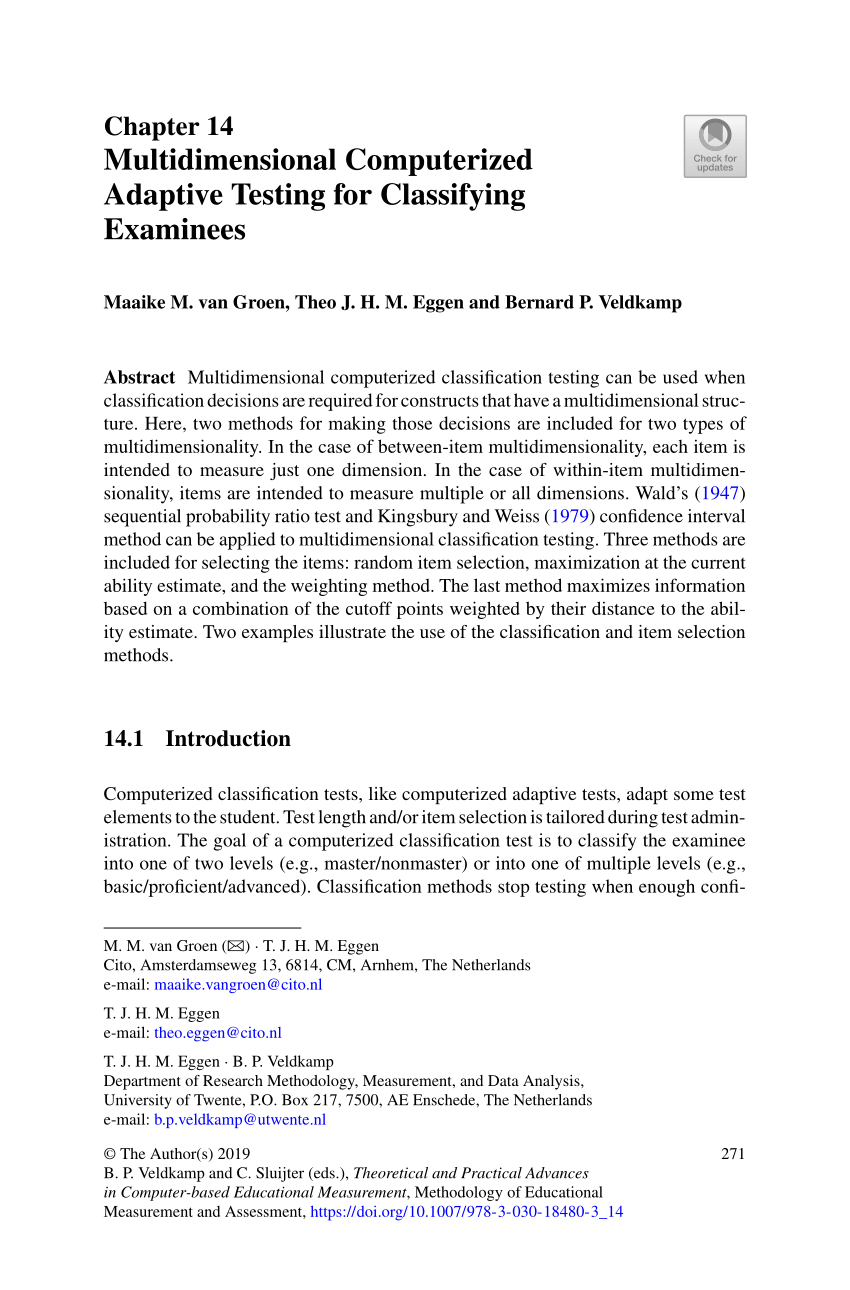 Pdf Multidimensional Computerized Adaptive Testing For Classifying Examinees