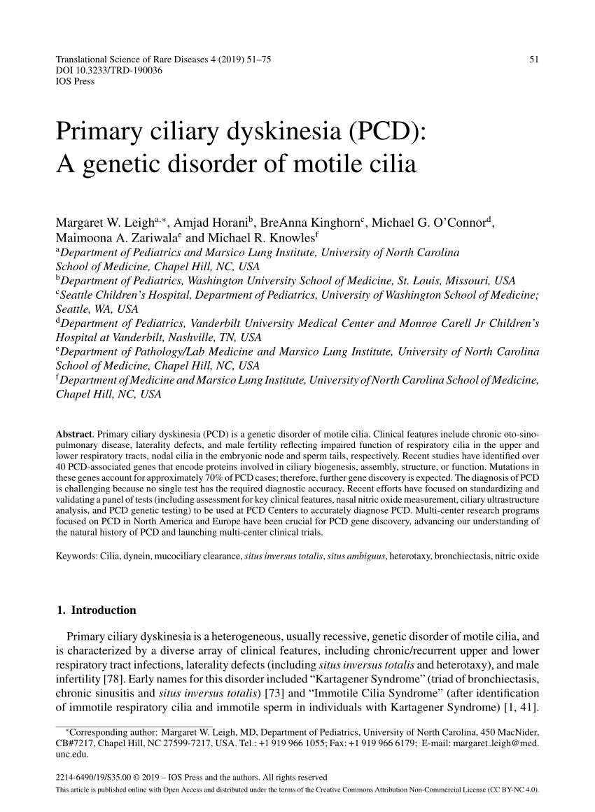 PDF) Primary Ciliary Dyskinesia (PCD): A genetic disorder of
