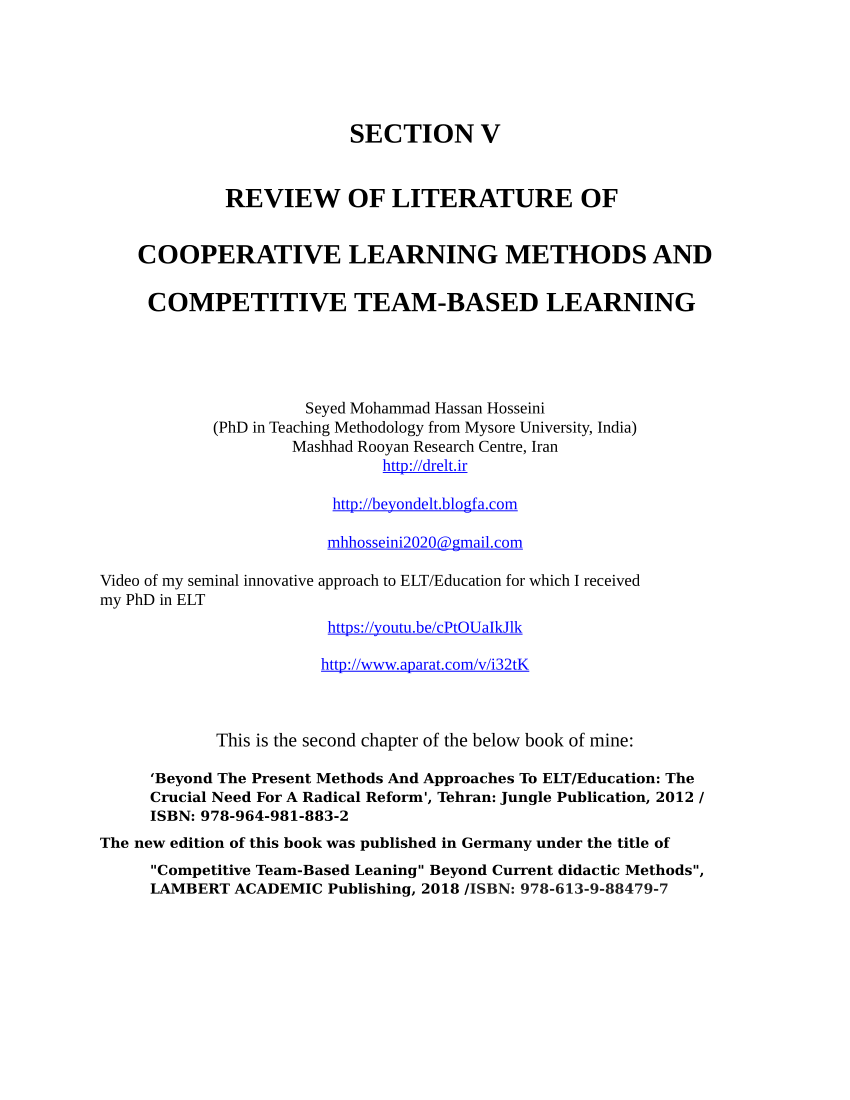literature review on cooperative learning pdf