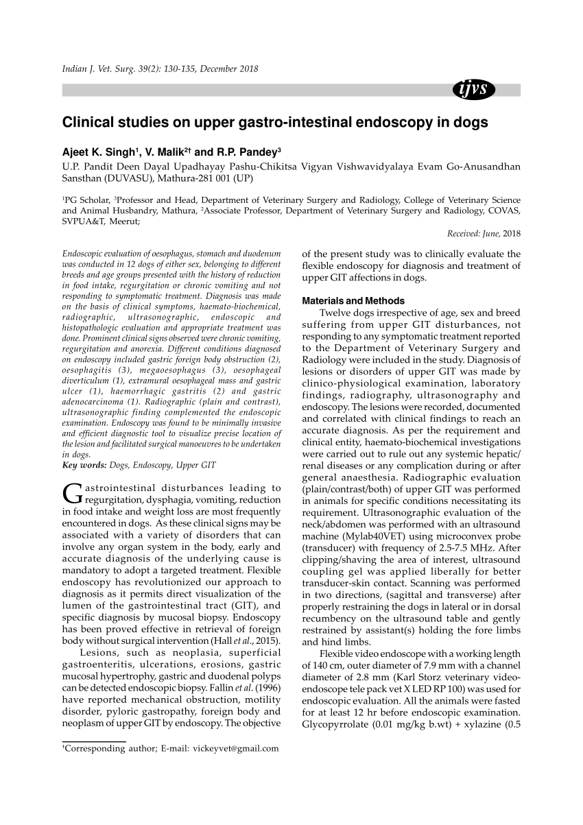 Pdf Clinical Studies On Upper Gastro Intestinal Endoscopy In Dogs