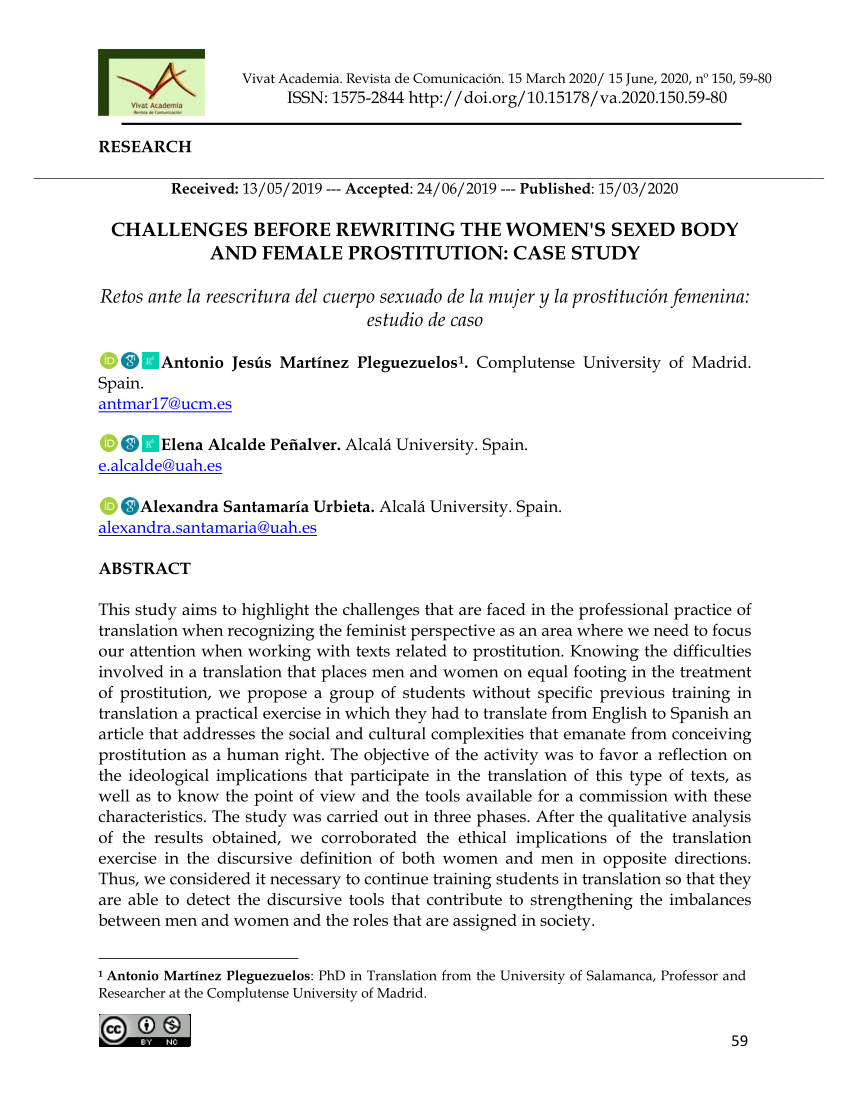 Pdf Retos Ante La Reescritura Del Cuerpo Sexuado De La Mujer Y La Prostitucion Femenina Estudio De Caso