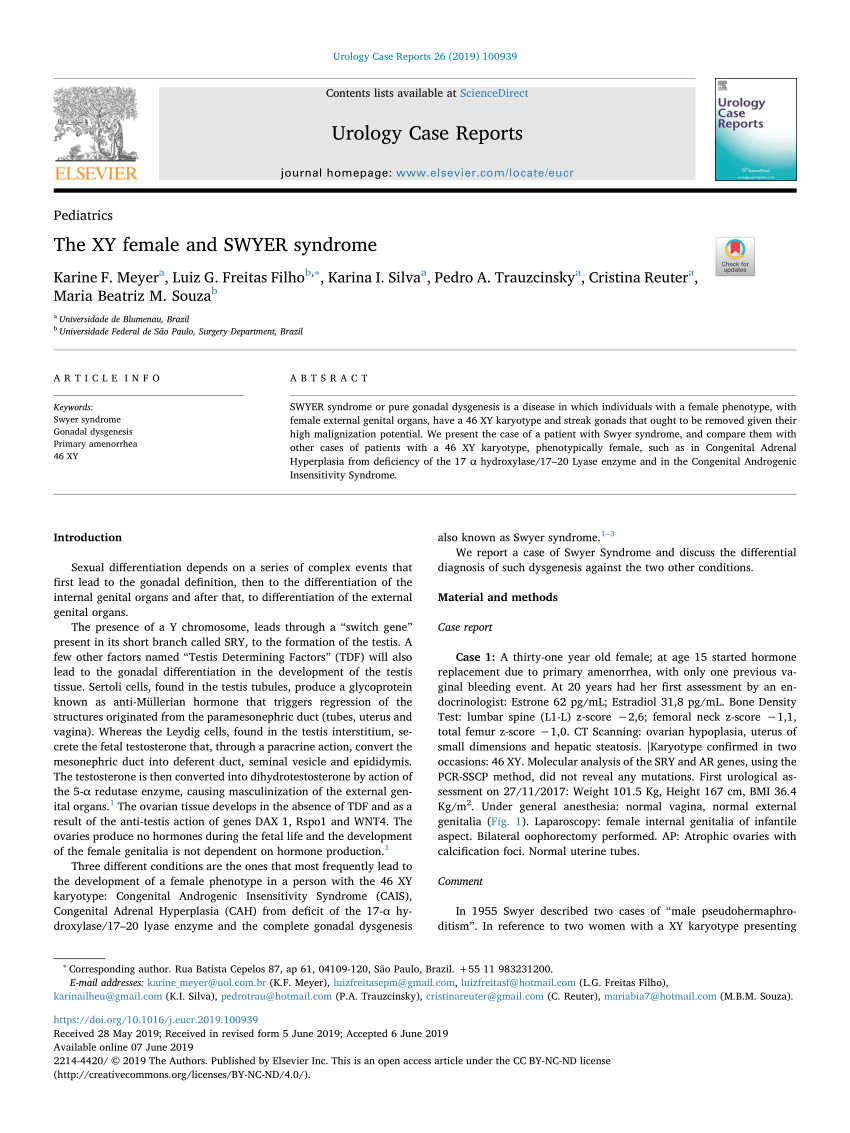 Pdf The Xy Female And Swyer Syndrome