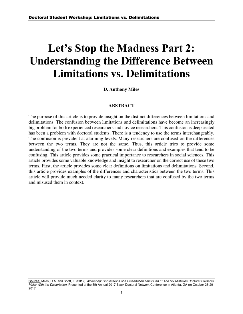 define limitations and delimitations in research