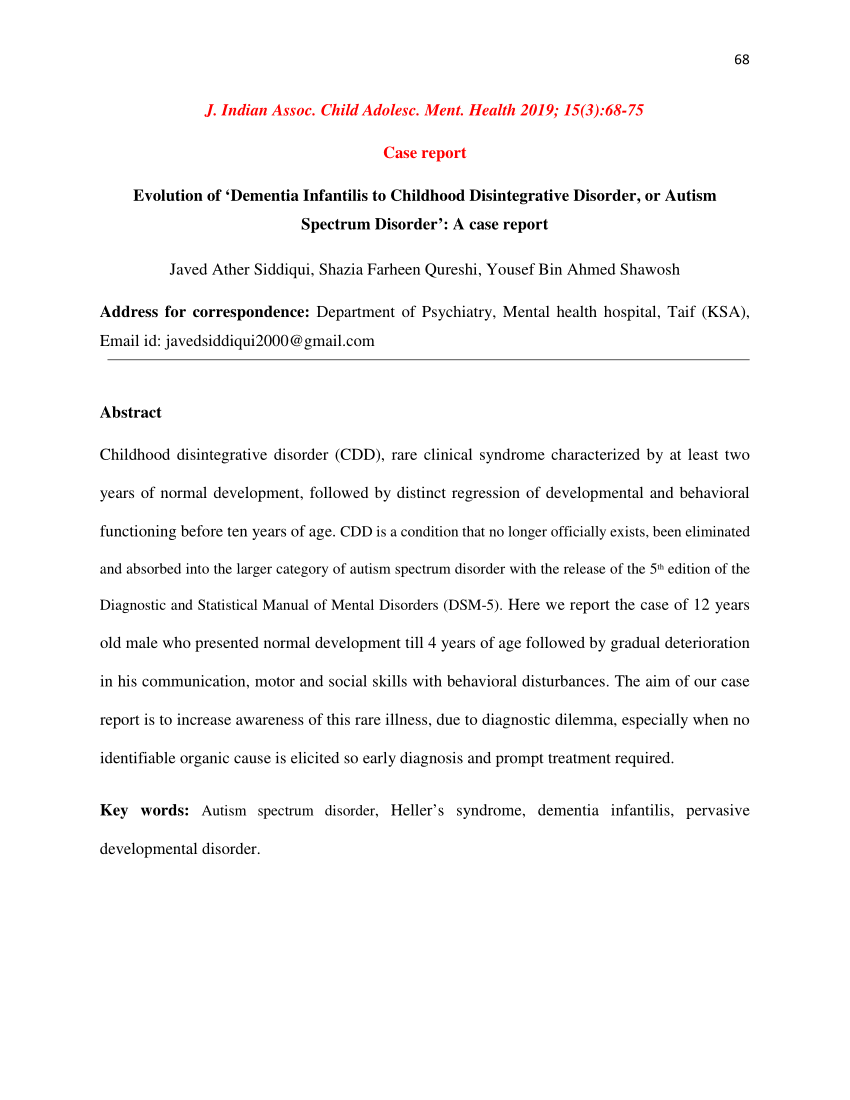 case study of childhood disintegrative disorder