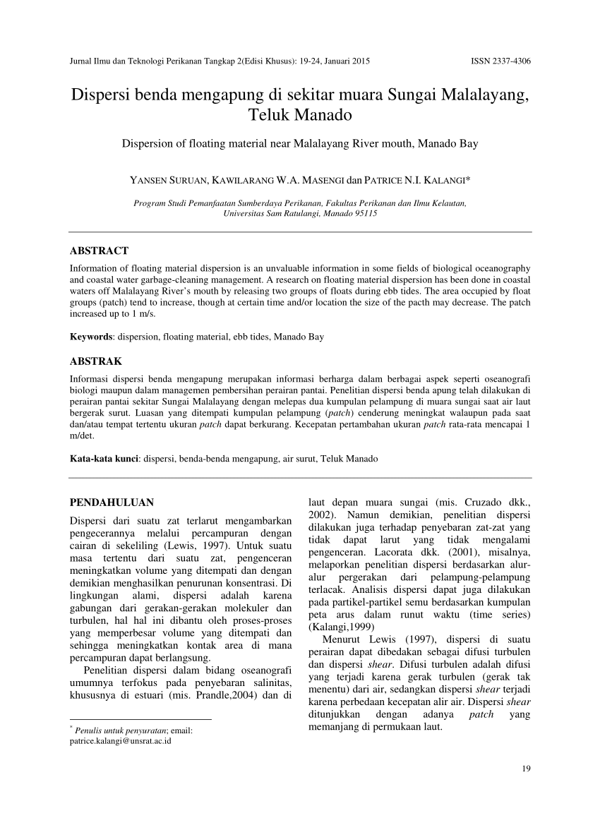 Pdf Dispersi Benda Mengapung Di Sekitar Muara Sungai Malalayang Teluk Manado 3554