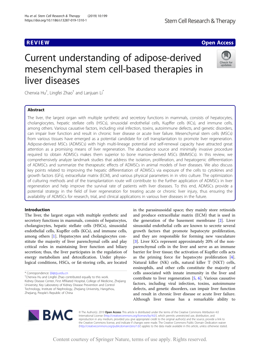 Ledningsevne nationalsang Forkæl dig PDF) Current understanding of adipose-derived mesenchymal stem cell-based  therapies in liver diseases