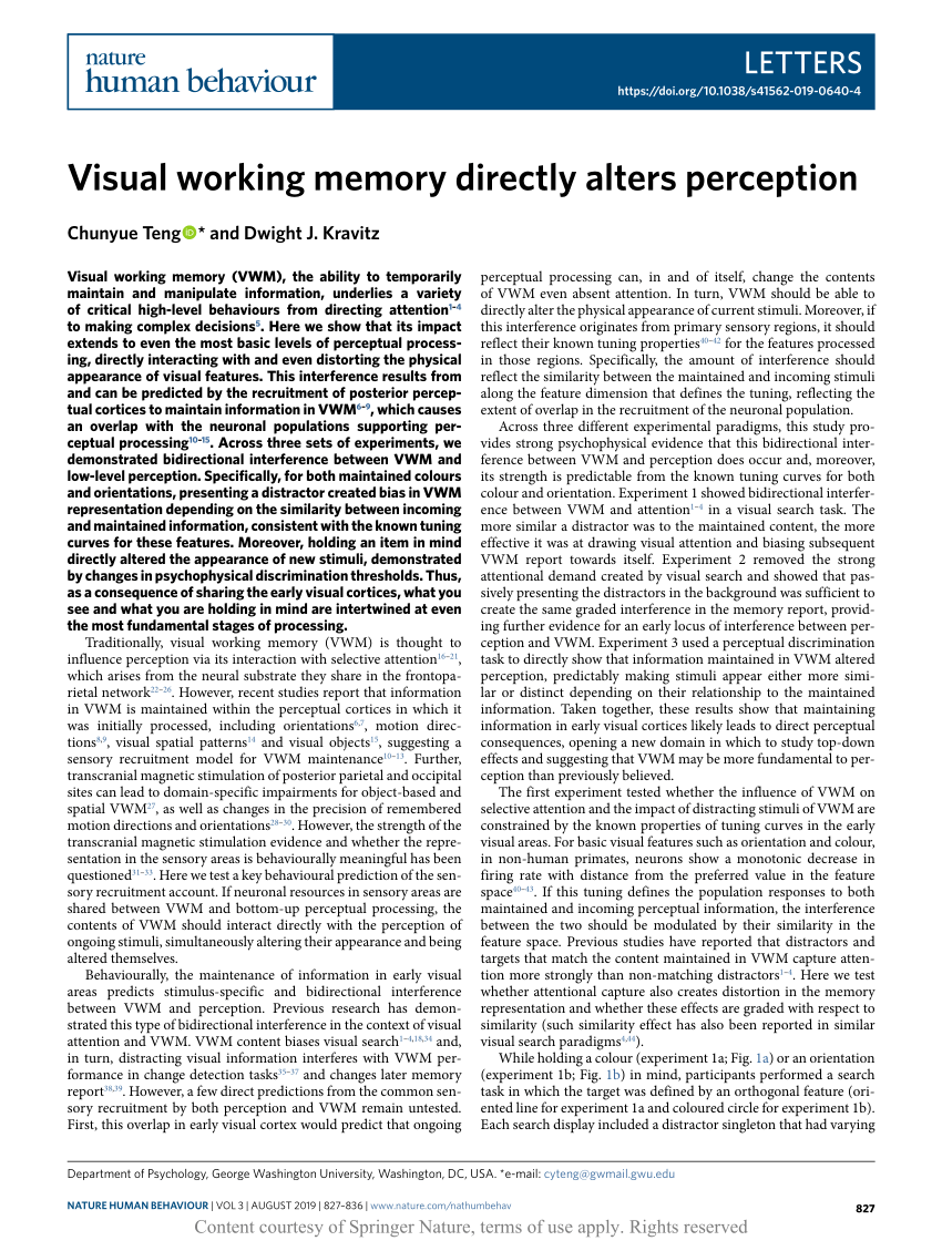 Visual Working Memory Directly Alters Perception Request Pdf