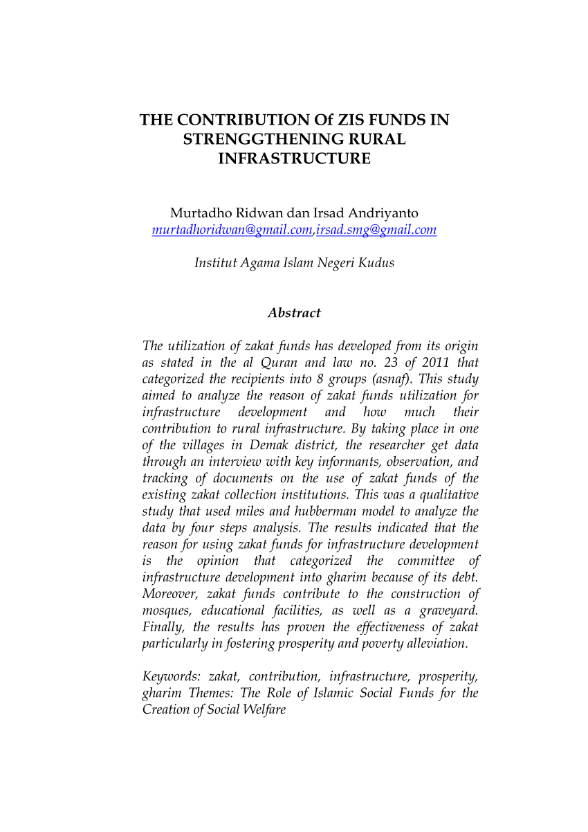 Pdf The Contribution Of Zis Funds In Strengthening Rural Infrastructure