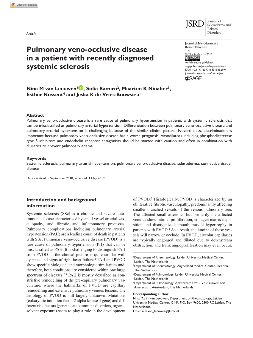Pdf Pulmonary Veno Occlusive Disease In A Patient With Recently