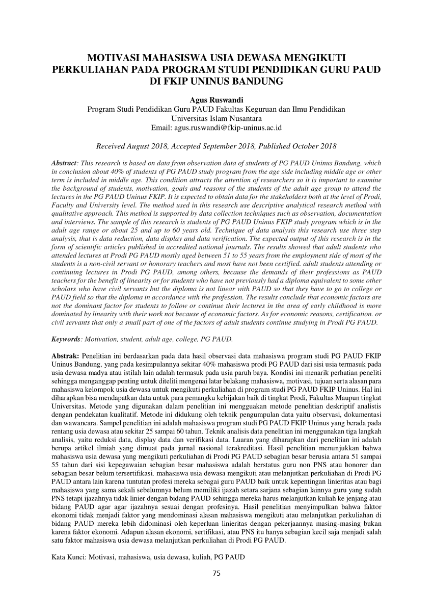 Pdf Motivasi Mahasiswa Usia Dewasa Mengikuti Perkuliahan