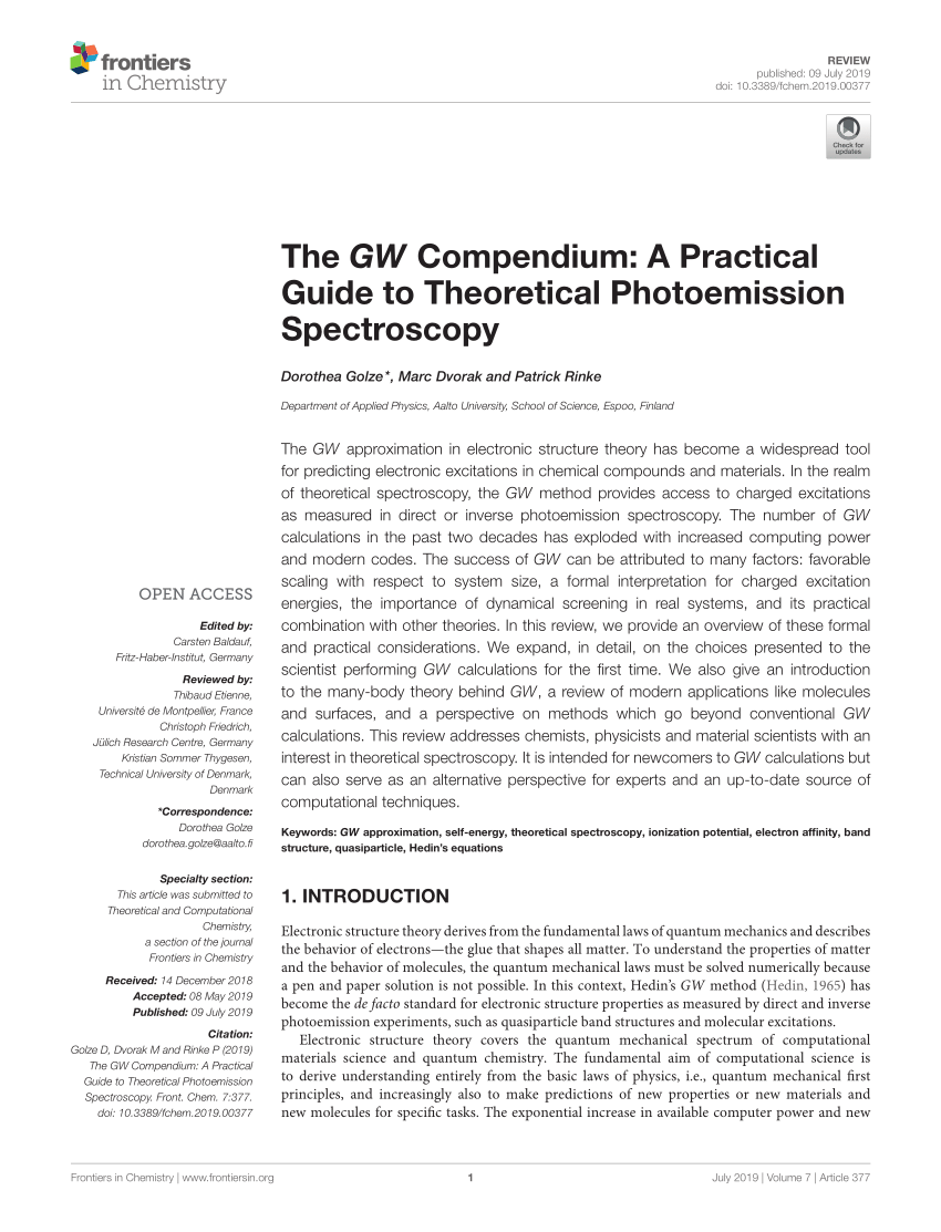 PDF) The GW Compendium: A Practical Guide to Theoretical Photoemission  Spectroscopy