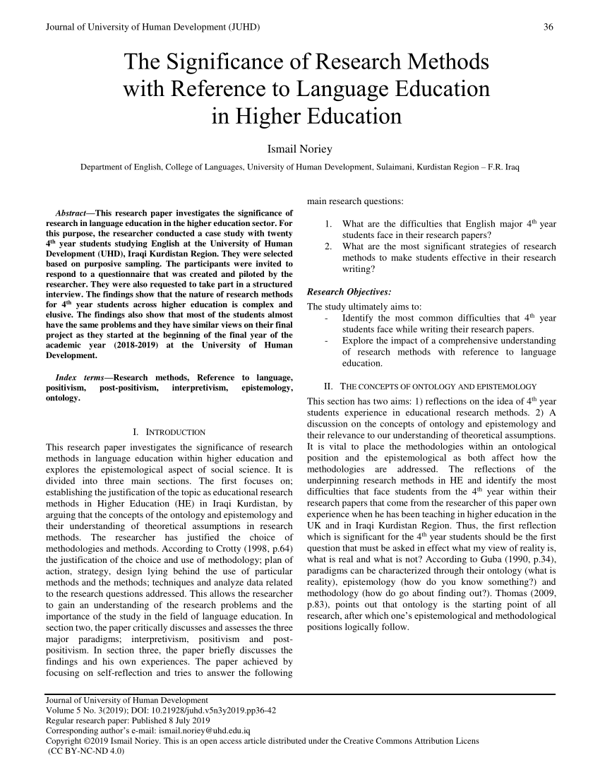 Pdf The Significance Of Research Methods With Reference To Language Education In Higher Education