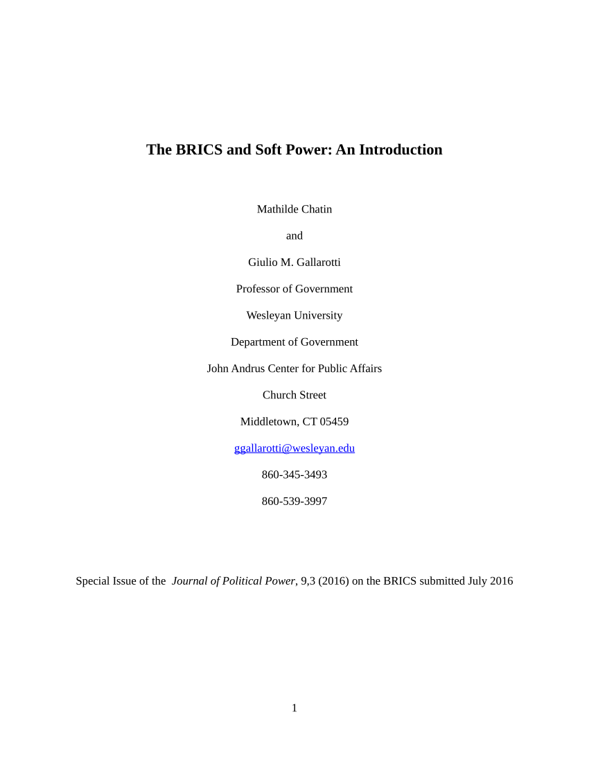 PDF) The BRICS and soft power: an introduction